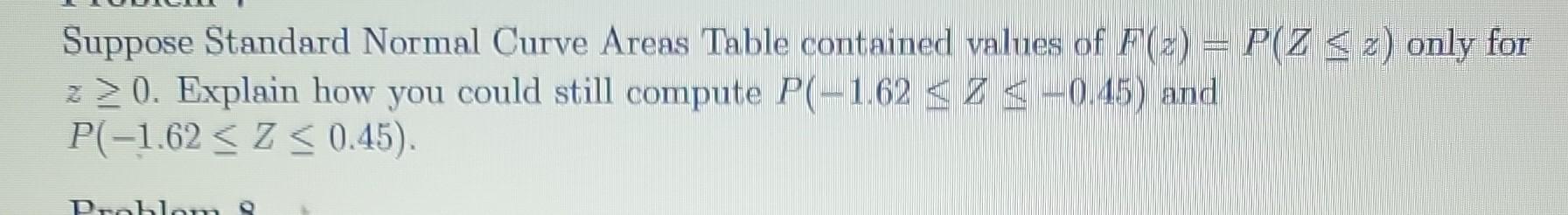 Suppose Standard Normal Curve Areas Table Contained Values Of F 2 P Z 2 Only For Z 20 Explain How You Could Still 1