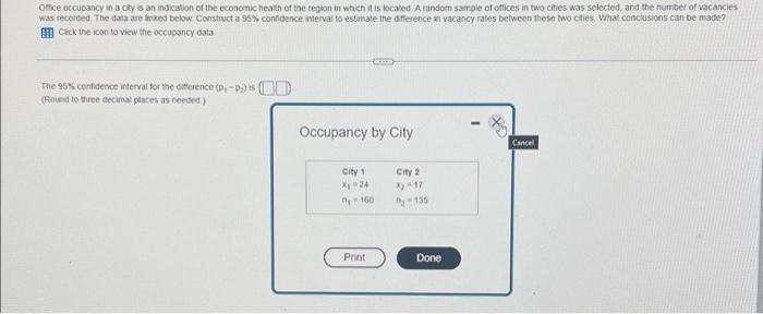 Office Occupancy In A City Is An Indication Of The Economic Health Of The Region In Which It Is Located A Random Sample 1