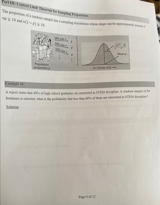 Part Iii Central Limit Theorem For Sampling Proportions The Proportion Of A Random Sample Has A Sampling Distribution W 1