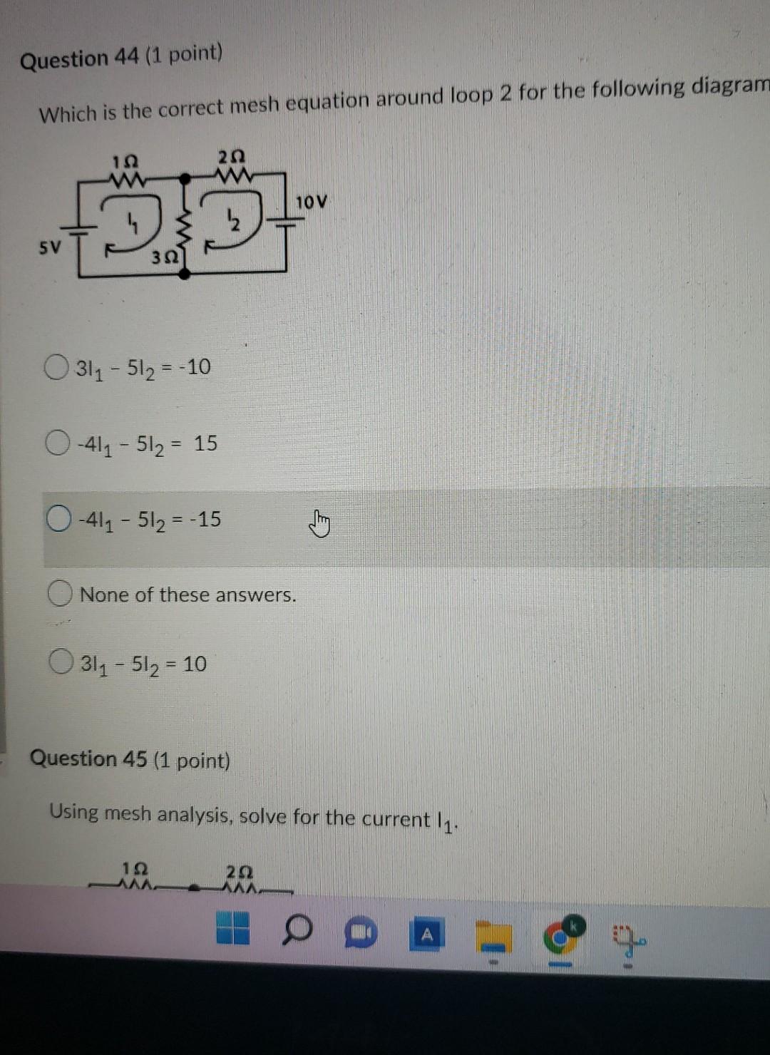 Question 35 1 Point Using Superposition Theorem What Is The Voltage On The 300 Resistor Due To E2 Supply Only E1 10 5