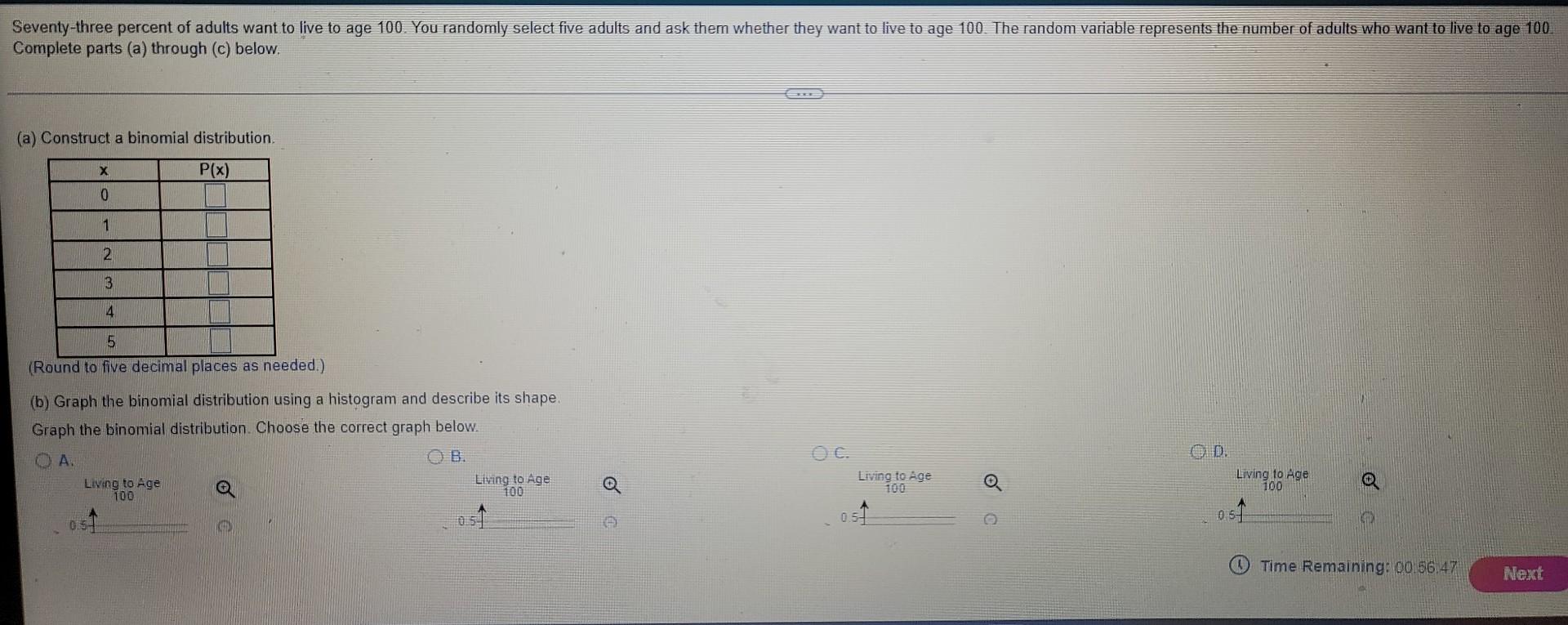 Seventy Three Percent Of Adults Want To Live To Age 100 You Randomly Select Five Adults And Ask Them Whether They Want 1