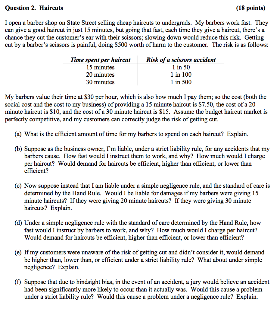 Question 2 Haircuts 18 Points I Open A Barber Shop On State Street Selling Cheap Haircuts To Undergrads My Barbers W 1