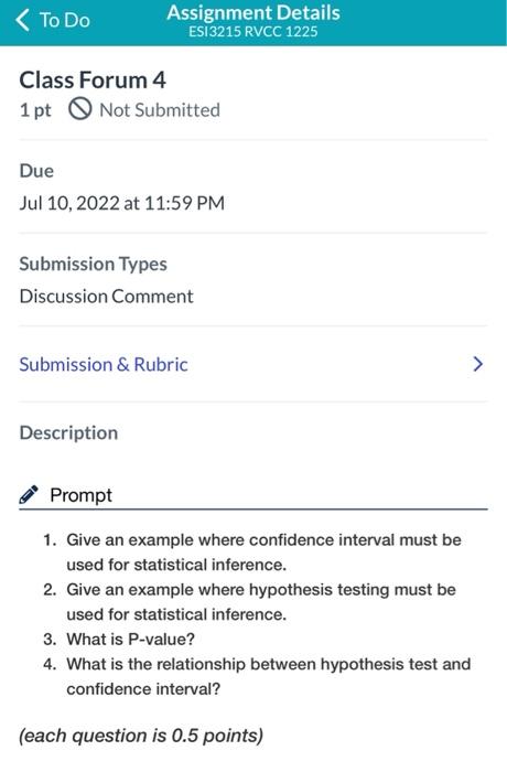To Do Assignment Details Esi3215 Rvcc 1225 Class Forum 4 1 Pt Not Submitted Due Jul 10 2022 At 11 59 Pm Submission Type 1