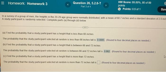 Homework Homework 3 Question 26 5 2 8 T Part 3 Of 4 Hw Score 89 89 80 Of 89 Points Points 0 5 Of 1 A Find The 1