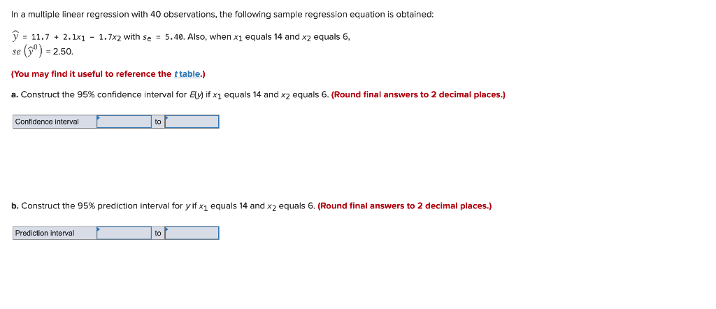 In A Multiple Linear Regression With 40 Observations The Following Sample Regression Equation Is Obtained 11 7 2 1x1 1