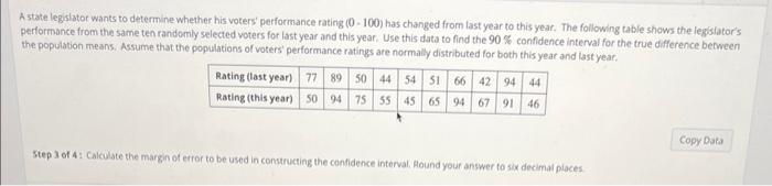 A State Legislator Wants To Determine Whether His Voters Performance Rating 0 100 Has Changed From Last Year To This 1