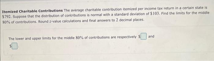 Itemized Charitable Contributions The Average Charitable Contribution Itemized Per Income Tax Return In A Certain State 1