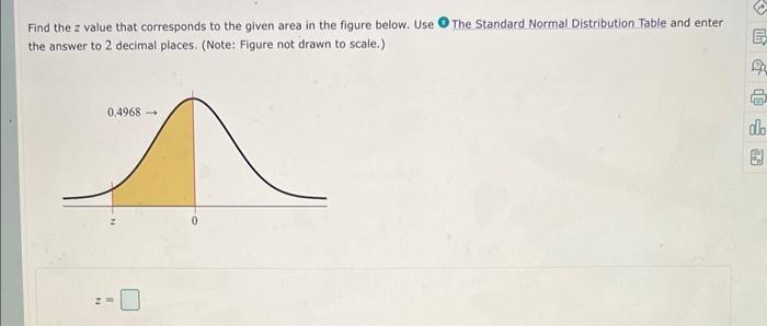 Find The Z Value That Corresponds To The Given Area In The Figure Below Use The Standard Normal Distribution Table And 1