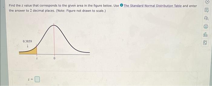 Find The Z Value That Corresponds To The Given Area In The Figure Below Use The Standard Normal Distribution Table And 1