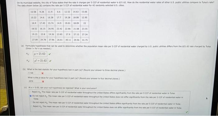 On Its Municipal Website The City Of Tulsa States That The Rate It Charges Per 5 Ccf Of Residential Water Is 21 62 Ho 1