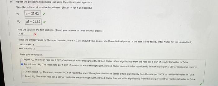 On Its Municipal Website The City Of Tulsa States That The Rate It Charges Per 5 Ccf Of Residential Water Is 21 62 Ho 2