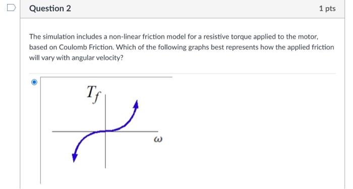 Question 2 1 Pts The Simulation Includes A Non Linear Friction Model For A Resistive Torque Applied To The Motor Based 1