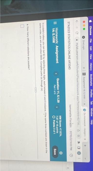 Chrome File Edit View History Bookmarks Profiles Tab Window Help Assignment 14 5 1hw X Mylab Pearson Com Student Pla 1
