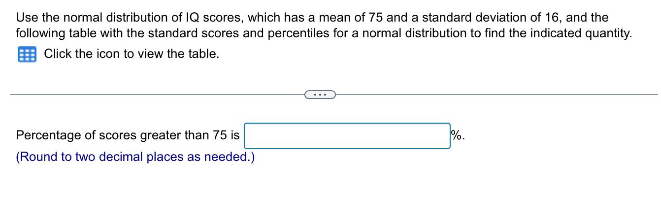 Use The Normal Distribution Of Iq Scores Which Has A Mean Of 75 And A Standard Deviation Of 16 And The Following Table 1