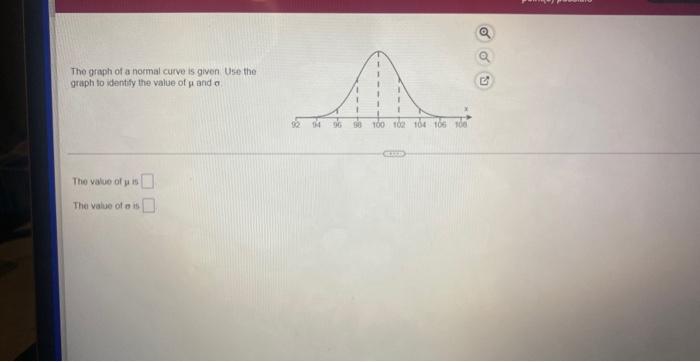 The Graph Of A Normal Curve Is Given Use The Graph To Identify The Value Of U And A The Value Of Pis The Value Of A Is 9 1