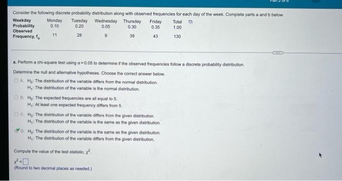 Consider The Following Discrete Probability Distribution Along With Observed Frequencies For Each Day Of The Week Compl 1