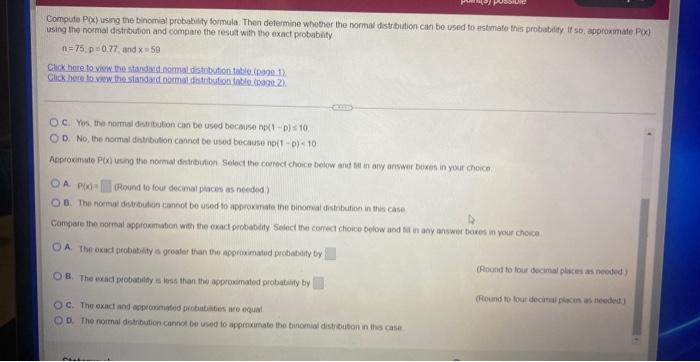 Point S Possible Compute P X Using The Binomial Probability Formula Then Determine Whether The Normal Distribution Can 2