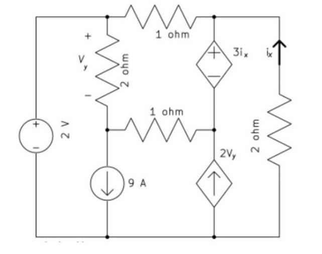 M 1 Ohm 3ix Ix 2 Ohm 1 Ohm W 2 V 2 Ohm 2vy D 9a A 1 1