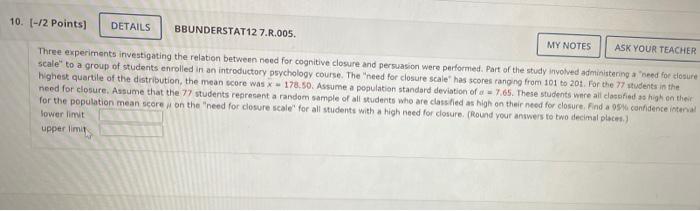10 2 Points Details Bbunderstat12 7 R 005 My Notes Ask Your Teacher Three Experiments Investigating The Relation B 1