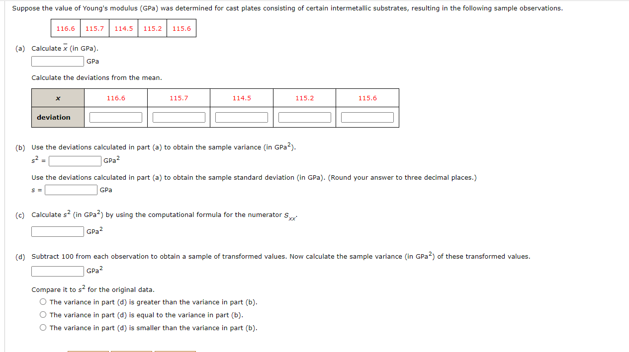 Suppose The Value Of Young S Modulus Gpa Was Determined For Cast Plates Consisting Of Certain Intermetallic Substrates 1