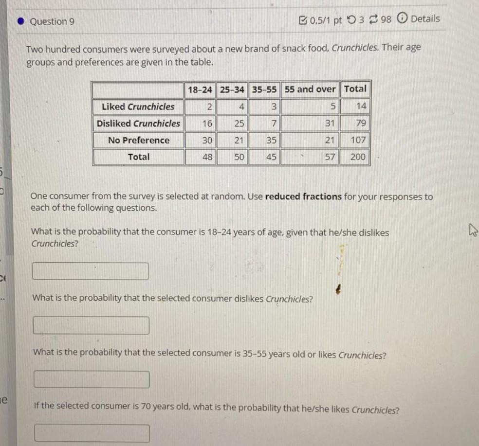 D E Question 9 0 5 1 Pt 398 Details Two Hundred Consumers Were Surveyed About A New Brand Of Snack Food Crunchicles Th 1