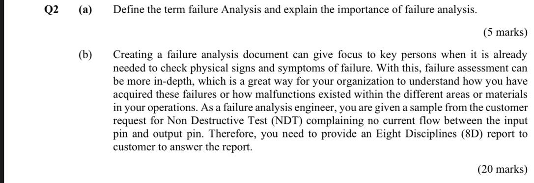Q2 A B Define The Term Failure Analysis And Explain The Importance Of Failure Analysis 5 Marks Creating A Failure 1