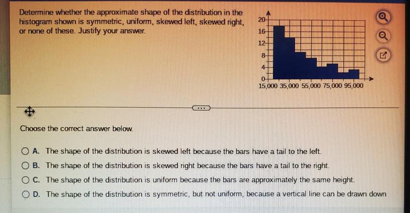 Determine Whether The Approximate Shape Of The Distribution In The Histogram Shown Is Symmetric Uniform Skewed Left S 1