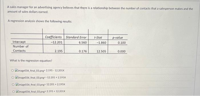 A Sales Manager For An Advertising Agency Believes That There Is A Relationship Between The Number Of Contacts That A Sa 1