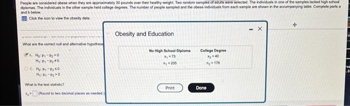 People Are Considered Obese When They Are Approximately 30 Pounds Over Their Healthy Weight Two Random Samples Of Adult 1