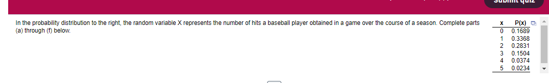 Ea Top Part 1 In The Probability Distribution To The Right The Random Variable X Represents The Number Of Hits A Baseb 1