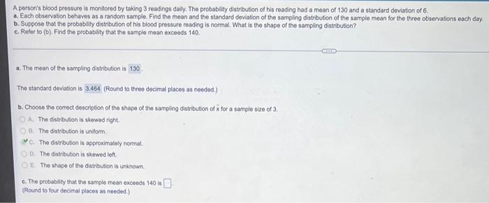 A Person S Blood Pressure Is Monitored By Taking 3 Readings Daily The Probability Distribution Of His Reading Had A Mea 1