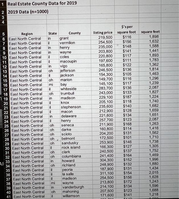 Generate A Representative Sample Of The Data Select A Region And Generate A Simple Random Sample Of 30 From The Data 2
