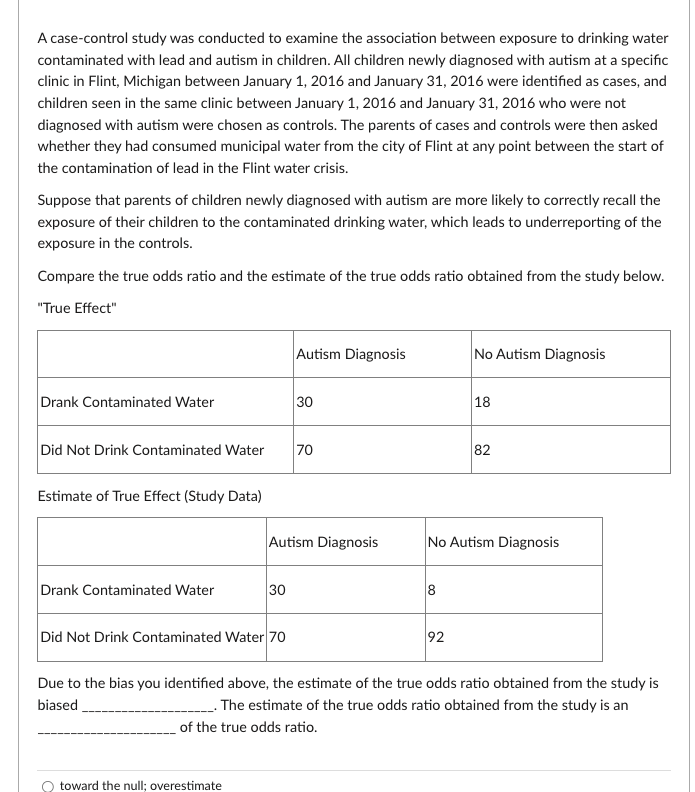 A Case Control Study Was Conducted To Examine The Association Between Exposure To Drinking Water Contaminated With Lead 1
