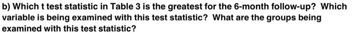 B Which T Test Statistic In Table 3 Is The Greatest For The 6 Month Follow Up Which Variable Is Being Examined With Th 1
