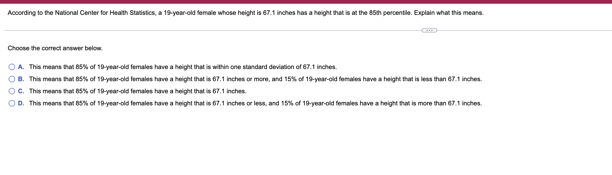 According To The National Center For Health Statistics A 19 Year Old Female Whose Height Is 67 1 Inches Has A Height Th 1