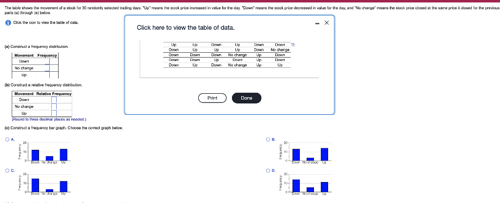 The Table Shows The Movement Of A Slock For 30 Randomly Selected Trading Days Up Means The Stock Price Increased In V 1