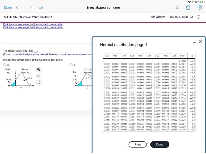 Determine The Critical Value S For A One Mean Z Test Draw A Graph That Illustrates Your Answer A Left Tailed Test Wit 2