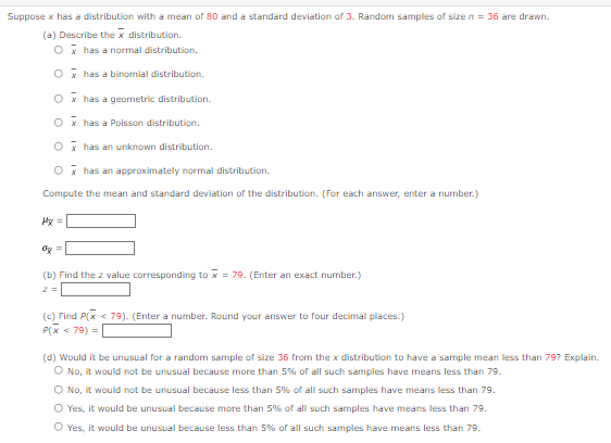 Suppose X Has A Distribution With A Mean Of 80 And A Standard Deviation Of 3 Random Samples Of Size N 36 Are Drawn 1