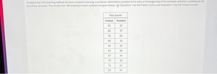 To Determine If His Teaching Method Increases Students Learning A Professor Administers A Pretest To His Class At The B 1