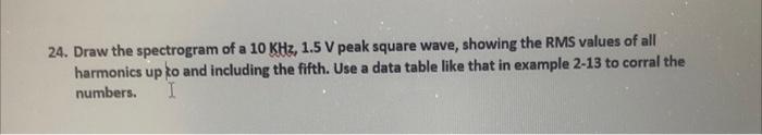 24 Draw The Spectrogram Of A 10 Khz 1 5 V Peak Square Wave Showing The Rms Values Of All Harmonics Up To And Includin 1