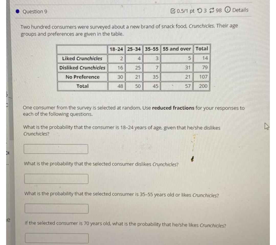D E Question 9 0 5 1 Pt 398 Details Two Hundred Consumers Were Surveyed About A New Brand Of Snack Food Crunchicles Th 1