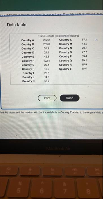 The Accompanying Table Shows Trade Deficits For A Certain Country In Billions Of Dollars To 19 Other Countries For A R 2
