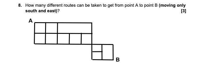 8 How Many Different Routes Can Be Taken To Get From Point A To Point B Moving Only South And East 3 A B 1