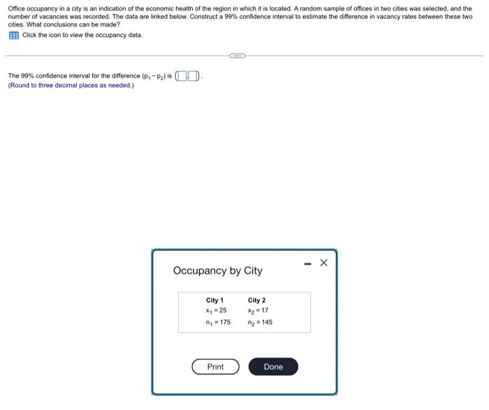 Office Occupancy In A City Is An Indication Of The Economic Health Of The Region In Which It Is Located A Random Sample 1