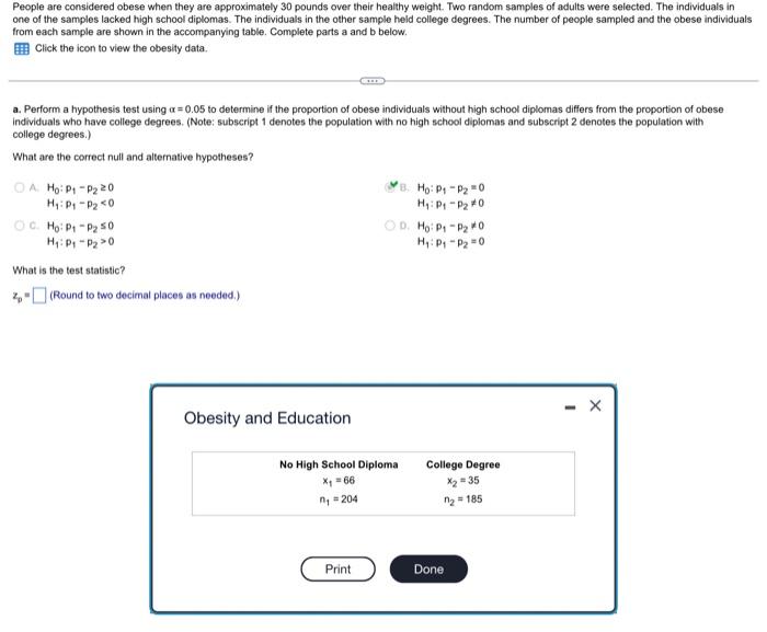 People Are Considered Obese When They Are Approximately 30 Pounds Over Their Healthy Weight Two Random Samples Of Adult 1