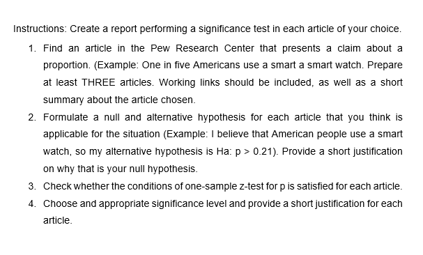 Instructions Create A Report Performing A Significance Test In Each Article Of Your Choice 1 Find An Article In The P 1