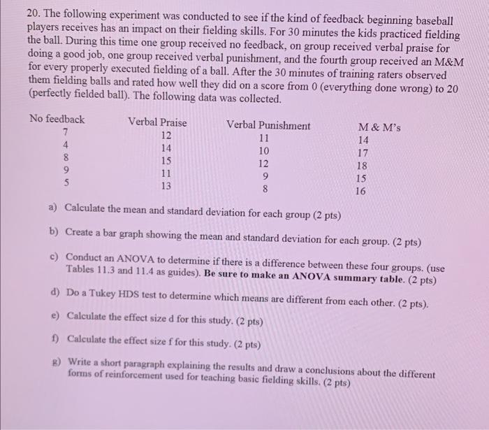 20 The Following Experiment Was Conducted To See If The Kind Of Feedback Beginning Baseball Players Receives Has An Imp 1