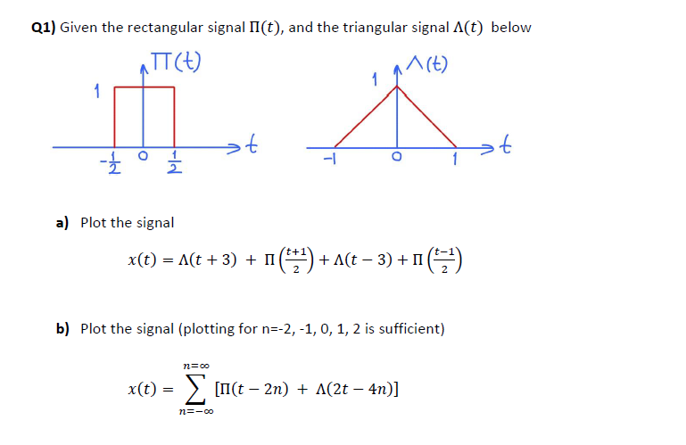 Q1 Given The Rectangular Signal Ii T And The Triangular Signal A T Below Att T A T Lx 1 A Plot The Signal X T 1