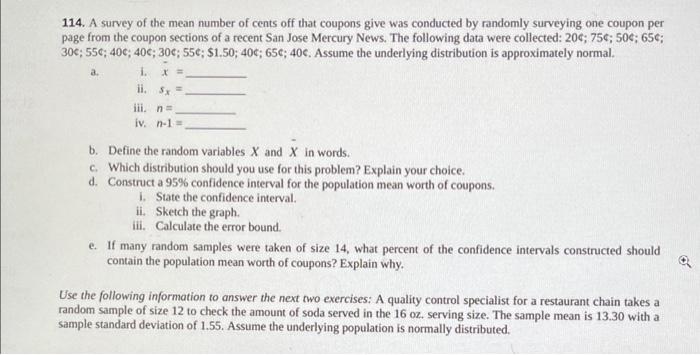 114 A Survey Of The Mean Number Of Cents Off That Coupons Give Was Conducted By Randomly Surveying One Coupon Per Page 1