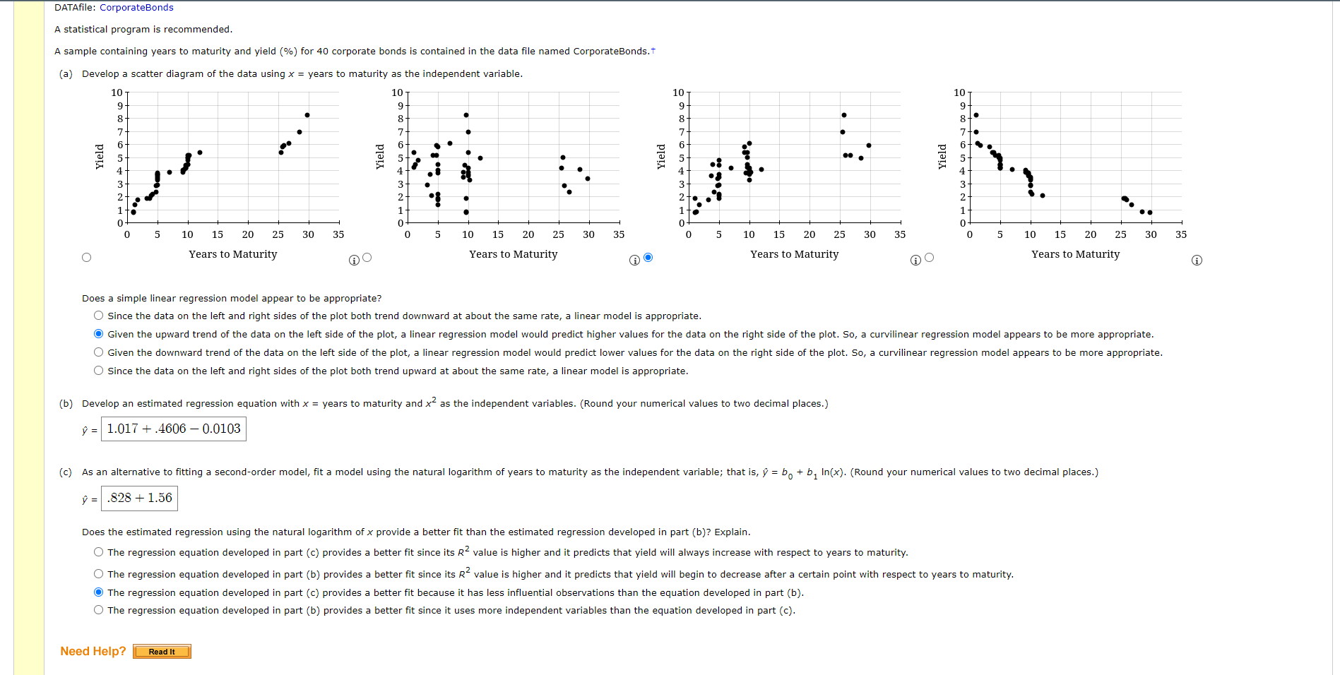 Datafile Corporatebonds A Statistical Program Is Recommended A Sample Containing Years To Maturity And Yield For 4 1